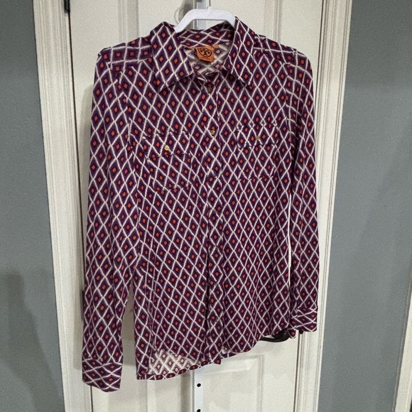 TORY BURCH “Edie” Diamond Print Silk Button Down Blouse Size SMALL - Picture 2 of 5